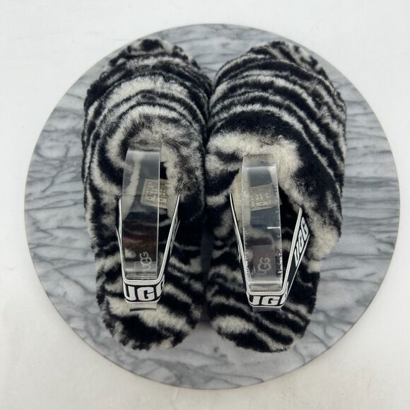 UGG Fluff Yeah Slide Zebra Sandal Womens 8 Elastic Sling Back Fluffy Sheepskin - Picture 6 of 11